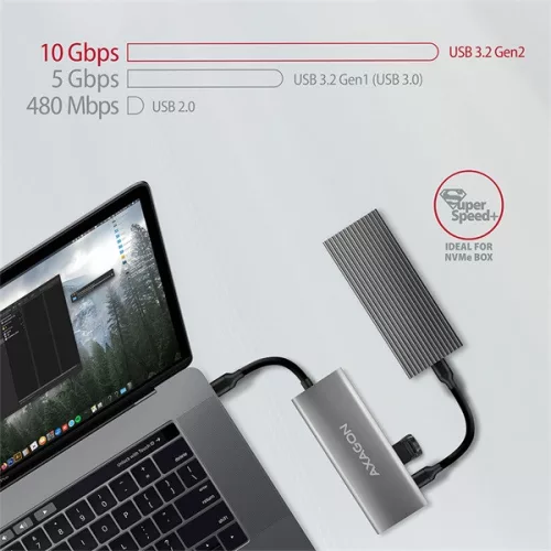 Axagon HMC-5G2 5-portový USB 3.2. Gen 2 strieborno-čierny HUB