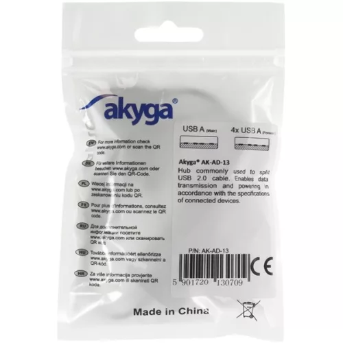 Akyga USB 2.0 4-portový rozbočovací kábel