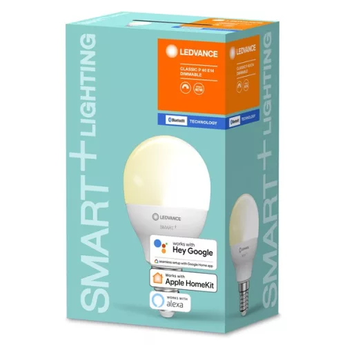 Ledvance Smart+ Bluetooth ovládaný 5W 2700K E14, malý guľovitý LED zdroj svetla