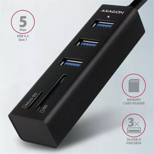 Axagon HMA-CR3A 3-portový USB 3.2. Gen 2 čierny HUB s čítačkou kariet