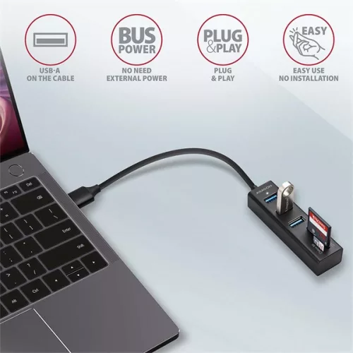 Axagon HMA-CR3A 3-portový USB 3.2. Gen 2 čierny HUB s čítačkou kariet