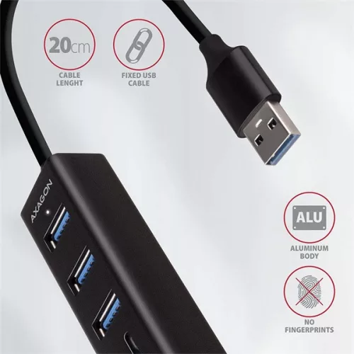 Axagon HMA-CR3A 3-portový USB 3.2. Gen 2 čierny HUB s čítačkou kariet