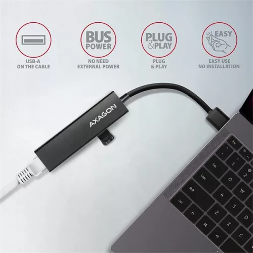 Axagon HMA-GL3A 3-portový USB 3.2. Gen 2 čierny HUB s gigabitovým LAN portom