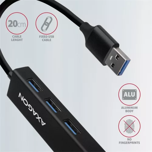 Axagon HMA-GL3A 3-portový USB 3.2. Gen 2 čierny HUB s gigabitovým LAN portom