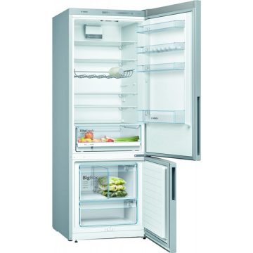   Bosch KGV58VLEAS acél, alulfagyasztós, Hűtő:37L, Fagyasztó:126L, Low frost hűtőszekrény