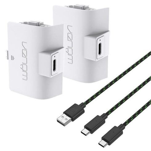 Venom VS2874 Xbox Series X|S/Xbox One magas kapacítású (1100mAh) fehér akkucsomag (2 db) + 3 méter töltőkábel