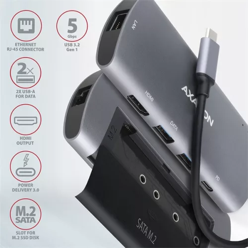 Axagon HMC-6M2 SUPERSPEED USB-C COMBO strieborno-čierny 6v1 HUB