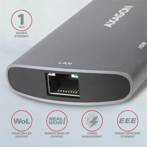 Axagon HMC-6M2 SUPERSPEED USB-C COMBO ezüst-fekete  6in1 hub