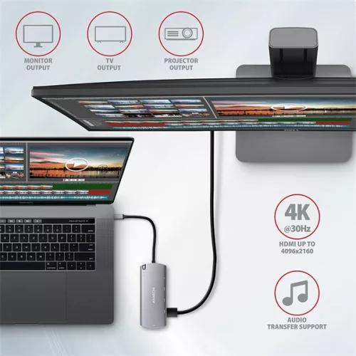 Axagon HMC-6M2 SUPERSPEED USB-C COMBO strieborno-čierny 6v1 HUB