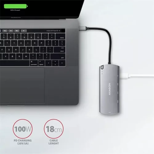 Axagon HMC-6M2 SUPERSPEED USB-C COMBO ezüst-fekete  6in1 hub
