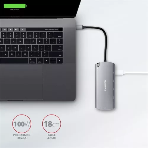 Axagon HMC-6M2 SUPERSPEED USB-C COMBO strieborno-čierny 6v1 HUB