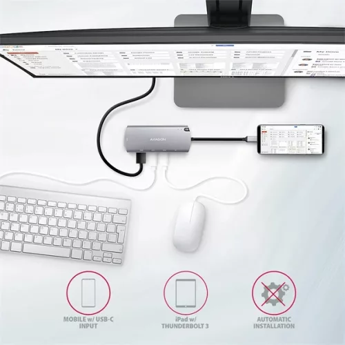 Axagon HMC-6M2 SUPERSPEED USB-C COMBO ezüst-fekete  6in1 hub