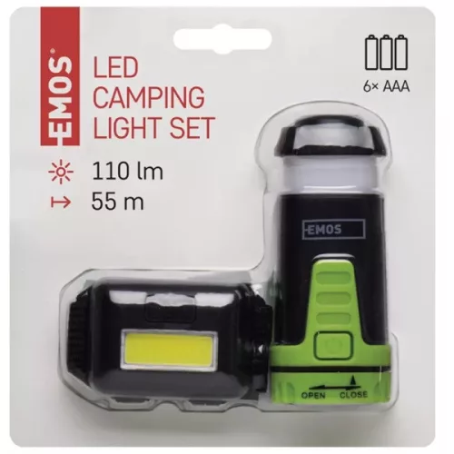 Emos P4007 COB LED-Stirnlampen-Set + Mini-Campinglampe