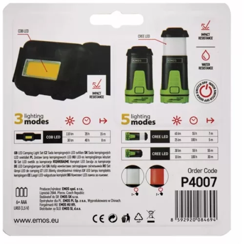 Emos P4007 COB LED-Stirnlampen-Set + Mini-Campinglampe