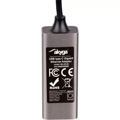 Akyga 15cm USB-C - 1000 Mbps ethernetový adaptér