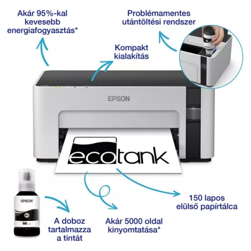 Epson EcoTank M1120 egyfunkciós mono nyomtató WiFi/USB, 6000 oldal tinta a dobozban