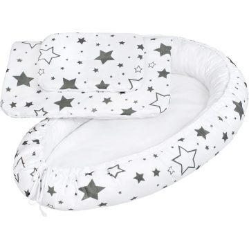   Luxus babafészek párnával és paplannal kisbabák számára New Baby csillag szürke