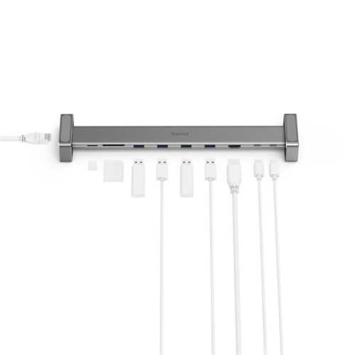Hama 200103 ezüst USB 3.1 Type-C 9in1 HUB (USB 3.1, HDMI, LAN, USB-C, PD, SD)