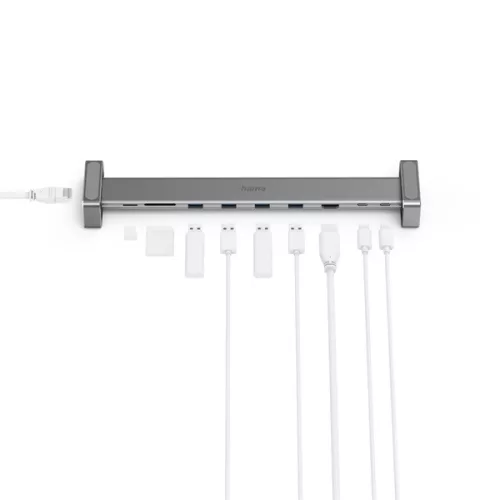 Hama 200103 strieborný USB 3.1 Type-C 9v1 HUB (USB 3.1, HDMI, LAN, USB-C, PD, SD)
