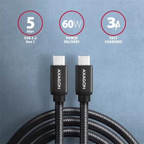 Axagon BUCM3-CM20AB USB-C 3.2 Gen 1 - USB-C 2 m čierny kábel
