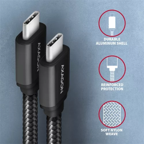 Axagon BUCM3-CM20AB USB-C 3.2 Gen 1 - USB-C 2 m čierny kábel