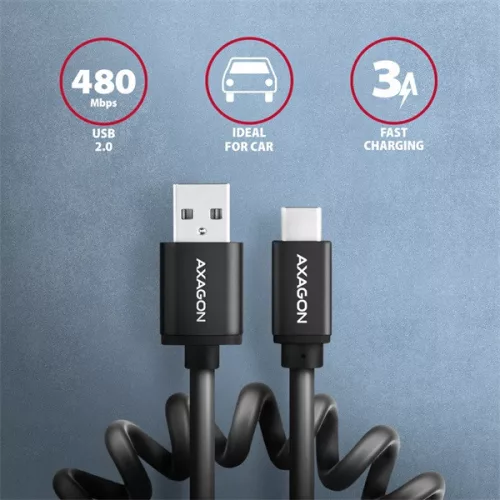 Axagon BUCM-AM10TB Twister USB-C 2.0 - USB-A 0,6 m čierny krútený kábel