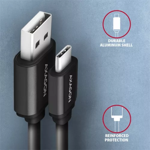 Axagon BUCM-AM10TB Twister USB-C 2.0 - USB-A 0,6 m čierny krútený kábel
