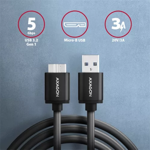 Axagon BUMM3-AM10AB micro USB 3.2 Gen 1 B - USB A 1 m čierny kábel
