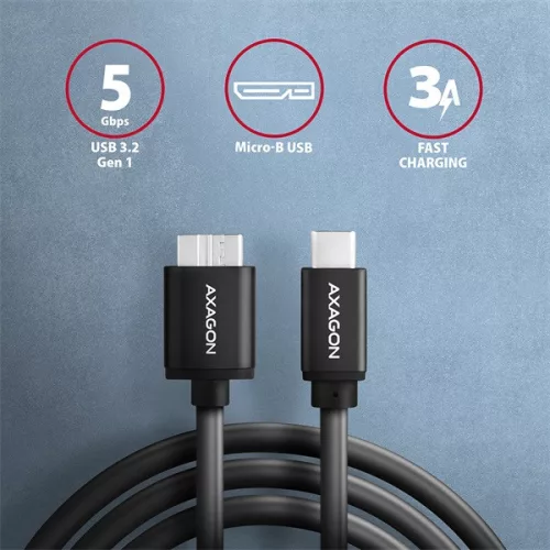 Axagon BUMM3-CM10AB micro USB 3.2 Gen 1 B - USB C 1 m čierny kábel
