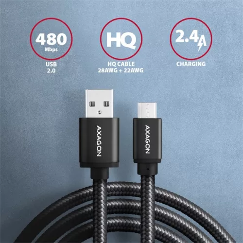 Axagon BUMM-AM20AB micro USB 2.0 B - USB 2.0 A 2 m čierny kábel