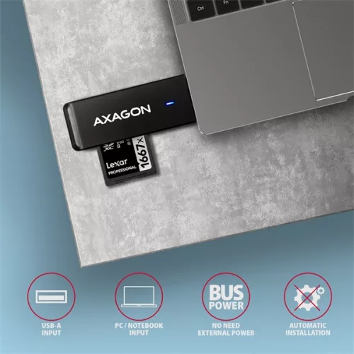 Axagon CRE-S2N Superspeed USB 3.2 Gen 1 Typ-A, schlanker SD/microSD-Kartenleser