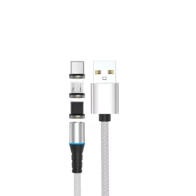   Opletený kábel Stansson 1 m 3v1 s magnetickou hlavicou microUSB/Type-C/Lightning