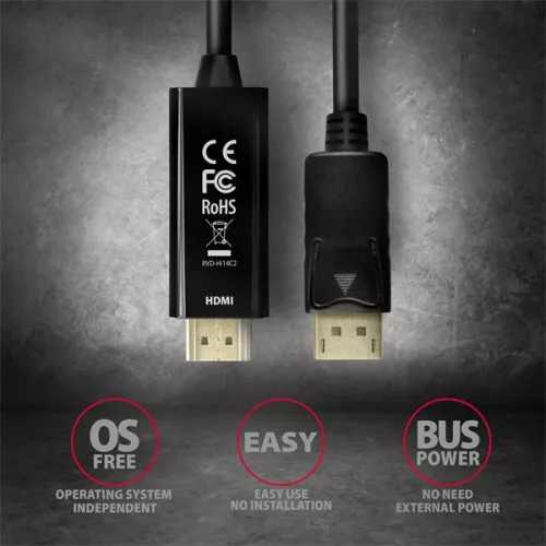 Axagon RVD-HI14C2 DisplayPort - HDMI 1.4 kábel, 1,8 m