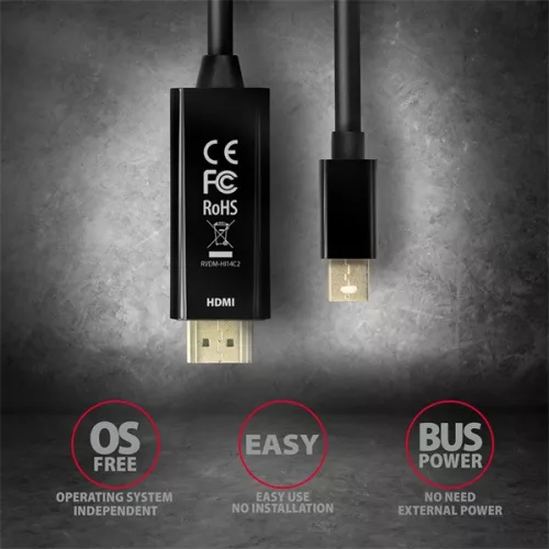 Kábel Axagon RVDM-HI14C2 Mini DisplayPort na HDMI 1.4