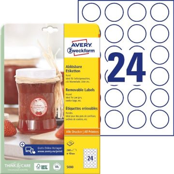   Avery 5080 40mm univerzális visszaszedhető fehér köretikett