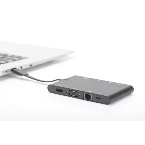 DIGITUS DA-70865 USB-C cestovná 9-portová univerzálna dokovacia stanica pre notebook