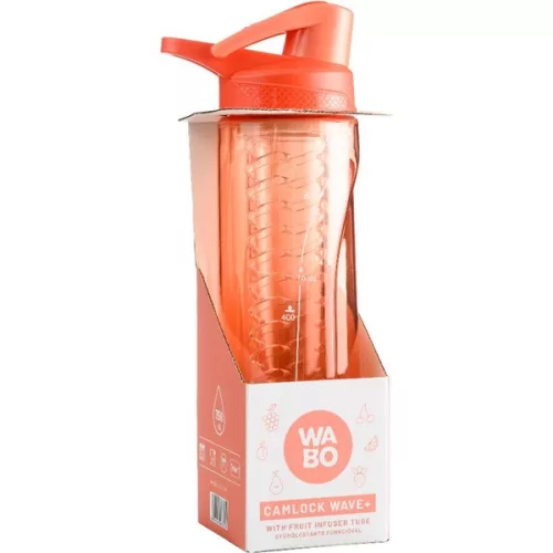Sticlă de apă Wabo 750 ml cu cataramă din plastic, recipient pentru fructe, model coral