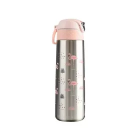   Termos Wabo cu capac din oțel, 420 ml, argintiu, cu model flamingo