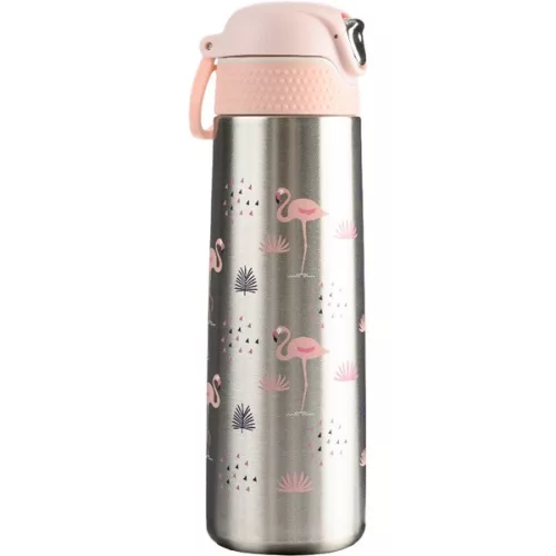 Termos Wabo cu capac din oțel, 420 ml, argintiu, cu model flamingo