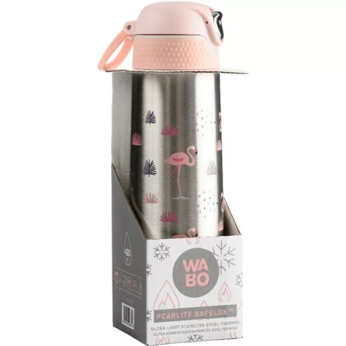 Termos Wabo cu capac din oțel, 420 ml, argintiu, cu model flamingo