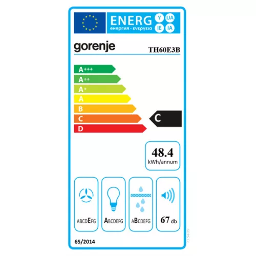 Gorenje TH60E3B, schwarz, freistehend, traditionell, Größe: 60 cm, teleskopierbar, Geräuschpegel: 67 dB, Dunstabzugshaube
