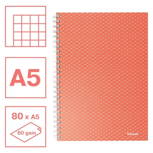 Esselte ColourBreeze A5 kockás korall spirálfüzet