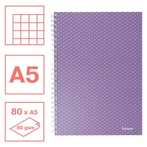 Esselte ColourBreeze A5 kockás levendula spirálfüzet