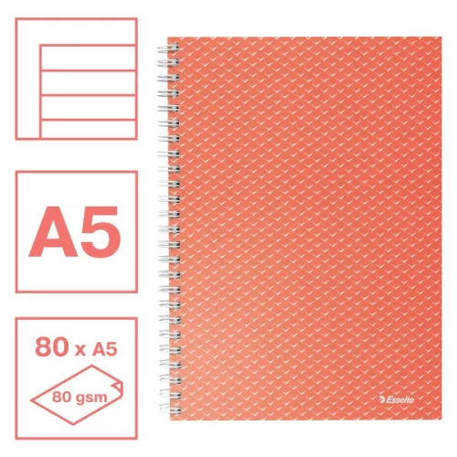Esselte ColourBreeze A5 vonalas korall spirálfüzet