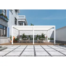   Iris MP-106WH bioklimatische, elektrisch betriebene LED-Beleuchtung, weiße 6x4 m Pergola