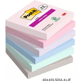   Post-it® Super Sticky Soulful Notizblöcke, 76 x 76 mm, 90 Blatt, 4+2 Stück gemischt, 100 % PEFC-zertifiziert, SGSCH-PEFC-COC-110078