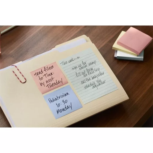 Post-it® Notizblöcke, 76 x 76 mm, recycelt, 100 Blatt, 6 Stück, gemischt, 100 % PEFC, SGSCH-PEFC-COC-110078