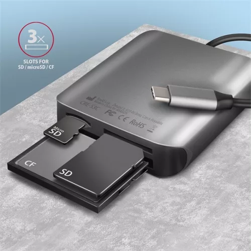 Externá čítačka kariet Axagon CRE-S3C s USB-C 3.2 SD/microSD/CF