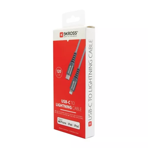 Dátový a nabíjací kábel Skross USBC-TO-LIGHT-120-STEEL-1 1,2 m s konektorom Type-C/Lightning