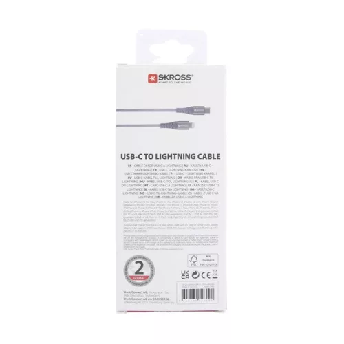 Dátový a nabíjací kábel Skross USBC-TO-LIGHT-120-STEEL-1 1,2 m s konektorom Type-C/Lightning